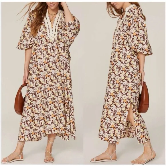 Tory Burch Printed Balloon Sleeve Tunic Caftan Dress - Picture 5 of 10